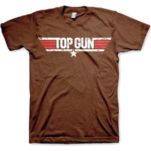 Top Gun Distressed Logo T-Shirt Brown-S