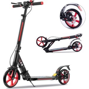 Faseras Step voor Kinderen/Volwassenen - Kinderstep met Rem - Opvouwbaar - Autoped - Max 110KG - Vering - Met grote wielen - Rood/Zwart