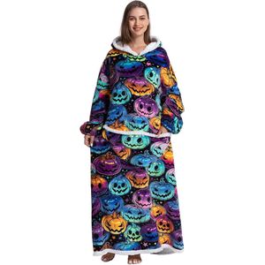 Oversized hoodie-deken met mouwen - voor dames en heren - sherpa - behaaglijke dekentrui - XXL dekenhoodie - knuffelhoodie - pompoen
