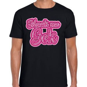 Bellatio Decorations Verkleed T-shirt heren - maak me gek - roze panter look letters - thema fout/goud/stout S