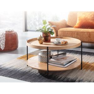 Rootz Salontafel - Woonkamertafel van hout en metaal - Modern rond ontwerp met plank - Houten tafel voor woonkamer - 78x78x40 cm
