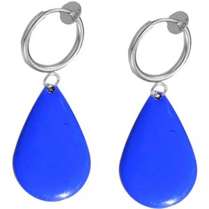 Klem oorbellen-Emaille-Cobalt Blauwe druppel-Zilverkleur-Geen gaatje-Charme Bijoux