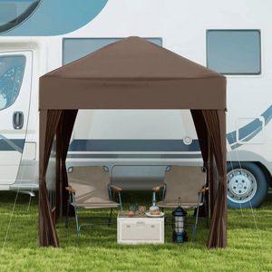 Pugsdrly opvouwbare partytent, biertent, 4 afneembare zijwanden, 2 ramen, metalen frame, 2 x 2 m, bruin