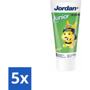 5 x Jordan - Junior - Tandpasta - 6-12 jaar - 50 ml - Jordan Junior Tandpasta 6-12 Jaar - Kindertandpasta - Fluoride 1450 Ppm - Milde Fruit/mint Smaak - Tandpasta Voor Kinderen