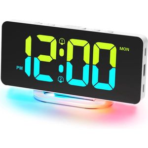 Digitale Wekker met RGB Display en Oplaadpoorten - Wekker met 2 Alarmen en 3 Alarmschema's voor Kinderen en Tieners