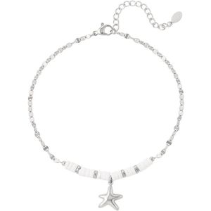 Yehwang enkelbandje - Witte kraaltjes en Zeester - Stainless steel