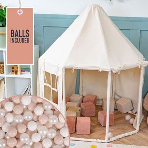 KiddyMoon Speeltent Kindertent Met 700 Ballen Opvouwbaar Voor Kinderen Paviljoenvormig Kinderhuis Gemakkelijk In elkaar te zetten Om Binnen En Buiten Te Spelen, Natuurlijke Kleur:Pastel Beige/Wit/Parel