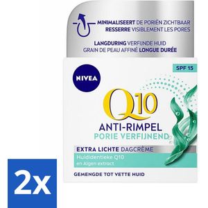 2 x NIVEA - Q10 POWER Dagcrème - Anti-Rimpel Gezichtscrème - Poriën Verfijnend - Voor gemengde tot vette huid - SPF 15 - 50 ml - Anti-rimpel Crème - Dagcrème - NIVEA Q10 - Poriën Verfijnende Crème - Vette Huid