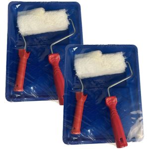 Schilderset - 2x - 5-delig - vacht verfroller - 18 cm - met beugel en verfbak - Muurverfroller set - schilderen - schilderbenodigdheden