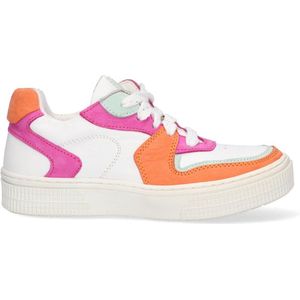 Braqeez 423250-175 Meisjes Lage Sneakers - Fuchsia/Wit/Oranje - Leer - Veters
