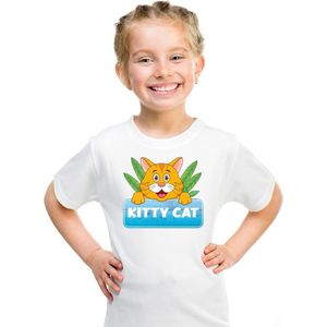 Kitty Cat t-shirt wit voor kinderen - unisex - katten / poezen shirt - kinderkleding / kleding 158/164