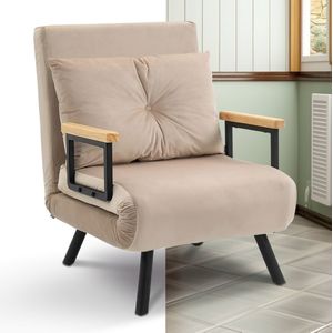 Slaapstoel - Uitklapbaar - Slaapbank - Logeerbed - Zetelbed - Slaapfauteuil - Vouwbed - 1 persoons - Zeer comfortabel - Beige