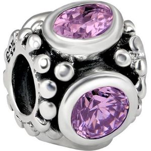 Quiges - 925 - Zilveren - Bedels -Sterling zilver - Beads - Bolletjes met Roze Zirkonia Hart Kraal Charm - Geschikt – voor - alle bekende merken - Armband Z490