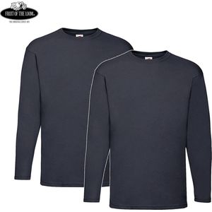 2 Pack Fruit of the Loom Value Weight Longsleeve T-shirt Donker Blauw Maat M