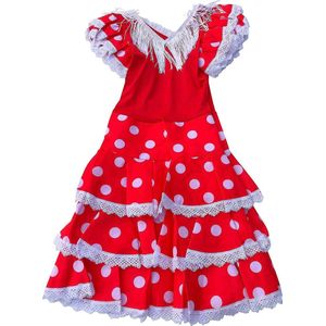 Spaanse Flamenco jurk - Niño - Rood/Wit - Maat 104/110 (6) - Verkleed jurk verkleedkleren meisje Spaanse kleding