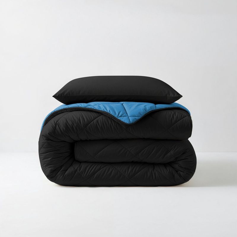 Sleeptime 2 in 1 Diamant Dekbed - Dekbed zonder Overtrek Inclusief Kussensloop - 140x200 - Zwart/Blauw