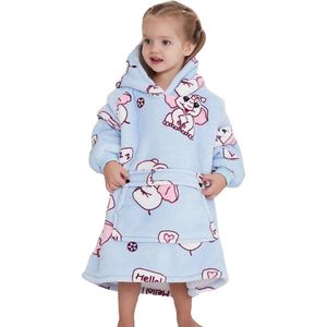 Hoodie deken kind - Fleece kinder poncho - plaid met mouwen en capuchon voor kinderen - oversized hoodie kind - fleece deken met mouwen – hoodie plaid voor kinderen - hoodie blanket – zacht & warm - maat 116 t/m 134 - olifant