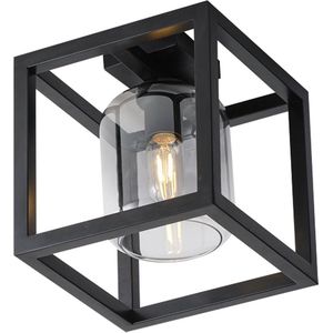 Moderne glazen plafondlamp Dentro | smoke / zwart / transparant | glas / metaal | Ø 15 cm | 25 x 25 cm | woonkamer lamp / slaapkamer lamp / hal en overloop lamp | modern design