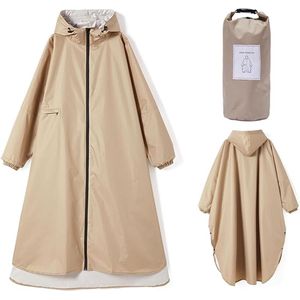 S&Dshopline® Lange waterdichte regenjassen voor dames, lichte regenponcho, opvouwbare outdoor-regenkleding met capuchon, windjack met mouwen en zak - Heldere kaki.