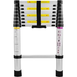 Zylo® Telescopische Ladder - Telescopische Vouwladder - Uitschuifbare ladder - 150 kg Capaciteit - 2.6m - 47x13x260cm - Zilver