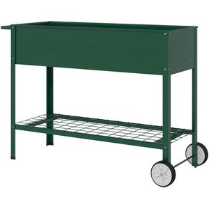 Verhoogd Kweekbed met Wielen Plantenbak Metaal - Groen