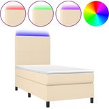 vidaXL Boxspring met matras en LED stof crèmekleurig 90x190 cm