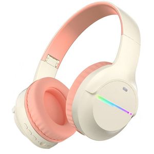 KINSI Draadloze Gaming Headset met RGB-Verlichting - koptelefoon meisje - Bluetooth Hoofdtelefoon voor Gamen & Sport,roze