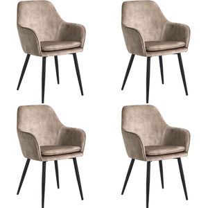 Colenis® - Levan eetkamerstoel - Set Van 4 - Champagne - Adoré Velvet - Industrieel - Met armleuning