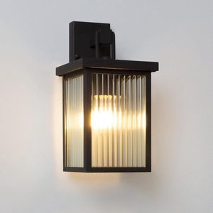 Rechthoekige buitenlantaarn wandlamp op zonne-energie voor veranda - anti-roest metaal - geribbeld glas - E27 fitting - wandlamp voor toegangsdeur en woonkamer