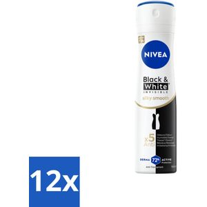 12 x NIVEA Deodorant Spray Black & White Silky Smooth 150 ml - NIVEA Deodorant - Anti-transpirant - 72 Uur Bescherming - Anti-vlekken - Witte Strepen
