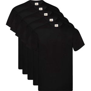5 Pack Fruit of the Loom Original Heren T-Shirt 100% katoen Ronde hals zwart, Maat S