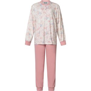 Lunatex dames pyjama interlock licht geruwd - maat XXL - Flower - roze