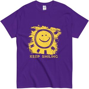 Positief T Shirt met Tekst: Blijf Lachen - Lachende Smiley Afbeelding - Dames Heren - Paars - 2XL
