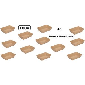 100x BIO Nature kraft frietbakje bruin A9 - Friet patat frites saus friet bakje snack next generation carnaval festival thema feest composteerbare