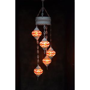 Hanglamp multicolour  glas mozaïek 5 bollen Turkse Oosterse Crèmewit Marokkaanse kroonluchter