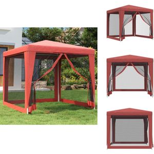 vidaXL Partytent - Partytenten - Tuinhuisje - Paviljoen - Partytent met 4 mesh zijwanden 2,5x2,5 m HDPE rood