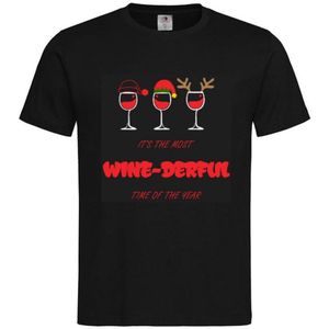 T-shirt Unisex Volwassenen Fout Foute Kerst Kerstmis Vrouw Grappig Tekst ""It's the most WINE-DERFUL time of the year"" Kerstmuts Elvenmuts Gewei | korte mouw | Zwart/rood/wit/groen/cappuccino/geel | maat S