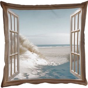 Sierkussens - Kussentjes Woonkamer - 60x60 cm - Doorkijk - Helmgras - Duinen - Zee - Landschap