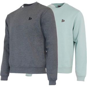 2-Pack Donnay - Fleece sweater ronde hals (Dean) - Sporttrui - Heren - Charcoal-marl/Sage green (495) - maat M