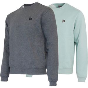 2 Pack Donnay - Fleece sweater ronde hals - Dean - Heren - Maat XL - Charcoal-marl & Sage green (495)