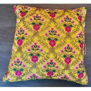 Kussens woonkamer - kussenhoes 35 x 35 cm - kussensloop - sierkussens - cushion cover - katoensilk - Kussenhoesjes - 2 stuks - etnisch Indiaas - borduurwerk - embroidery