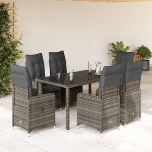 vidaXL Bistroset 7-delig - Verstelbaar - Grijs Tuinmeubleset - Bistro Set - Lounge Set - Buitendecoratie - Poly Rattan - Tuinstoelen - Eetkamerset - Terrasdecoratie - Loungestoel - Outdoor Furniture - Garden Chairs