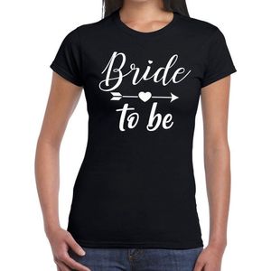 Bride to be tekst t-shirt met Cupido pijl zwart dames - dames shirt Bride to be- Vrijgezellenfeest kleding XS