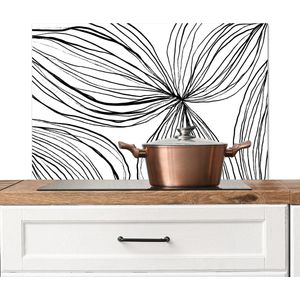 Spatscherm keuken 90x60 cm - Kookplaat achterwand Kunst - Lijnen - Wit - Zwart - Muurbeschermer - Spatwand fornuis - Hoogwaardig aluminium