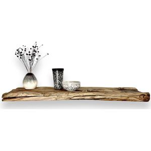 Zwevende rustiek eiken spoorweg wandplank 180 x 20 cm - Wandplank zwevend - Wandplank hout - Boomstam - Boomstam plank - Wandplanken zwevend - Wand plank