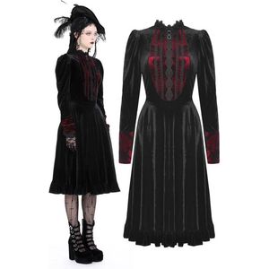 Dark in Love - Gothic vampire spelling out scarlet red velvet Korte jurk - XL - Zwart/Rood