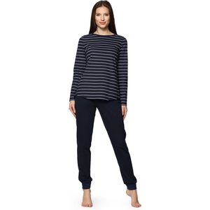 Bellivalini Dames Pyjama - Lange mouwen - Lange broek - Katoen - BLV-BLV50-166-PJ - Marine Wit - XL