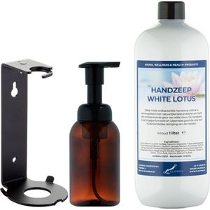 Zeepdispenser 300 ml amber bruin hervulbaar + 1 liter Handzeep White Lotus navulling (inclusief beugel)