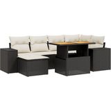 vidaXL - 7-delige - Loungeset - met - kussens - poly - rattan - zwart