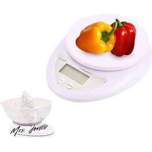 Mrs. Jones digitale keukenweegschaal voor levensmiddelen 5 kg (11 lb/1 g) draagbare gramweegschaal ultra slim gewicht snacks vloeistoffen voedsel voor dieet gewichtsverlies programma's en gezonde recepten. .